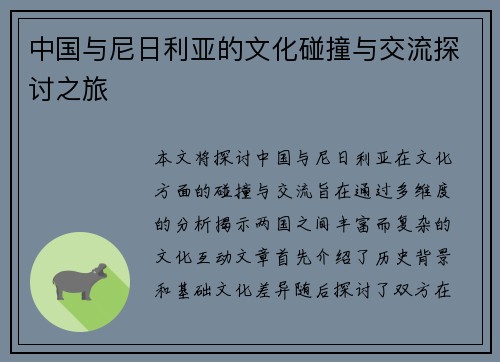 中国与尼日利亚的文化碰撞与交流探讨之旅